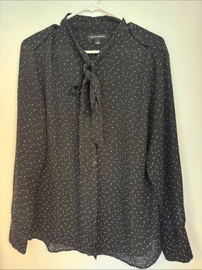Banana Republic Black Blouse with White Dot Tie-Neck